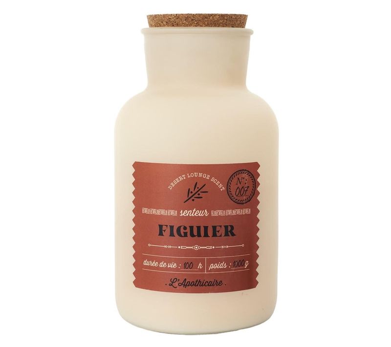 Bougie Beige Parfumée Avec Couvercle En Liège (h27 Cm) Senteur Figuier