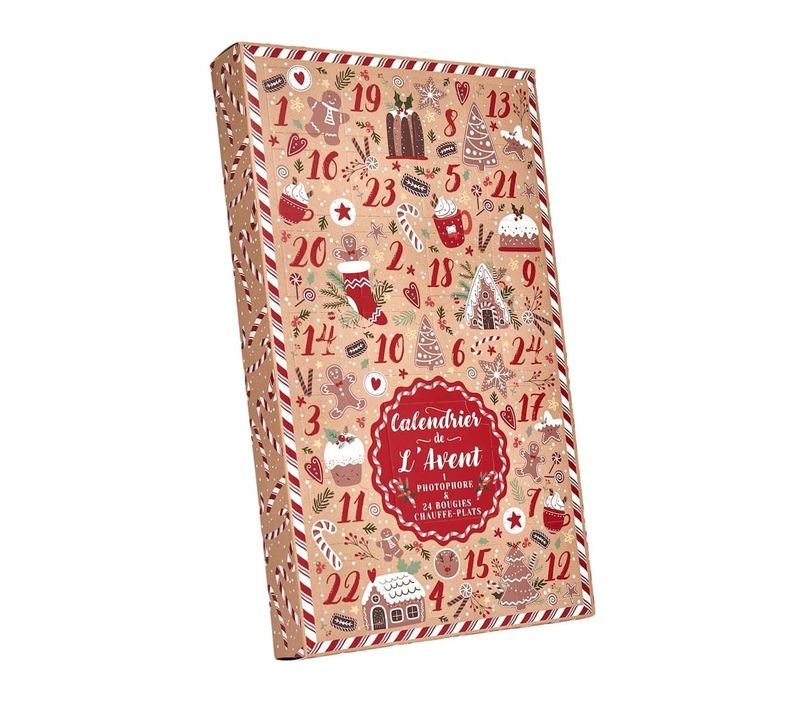 Calendrier De L'avent Bougies Parfumées (3 Parfums) Avec Photophore En Verre Rouge -