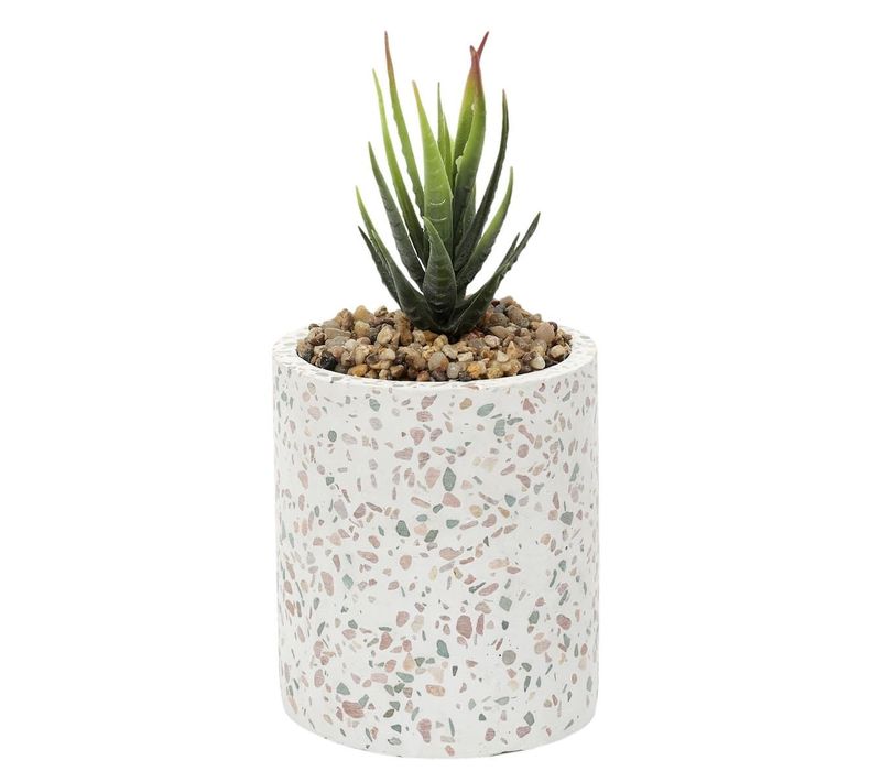 Plante Grasse Artificielle En Polyéthylène Dans Un Pot Effet Terrazzo -
