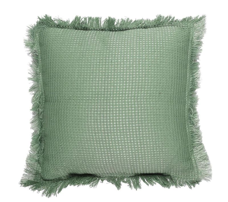 Coussin 40x40 Cm Déhoussable En Coton Style Gaufré Coloris Vert Sauge -