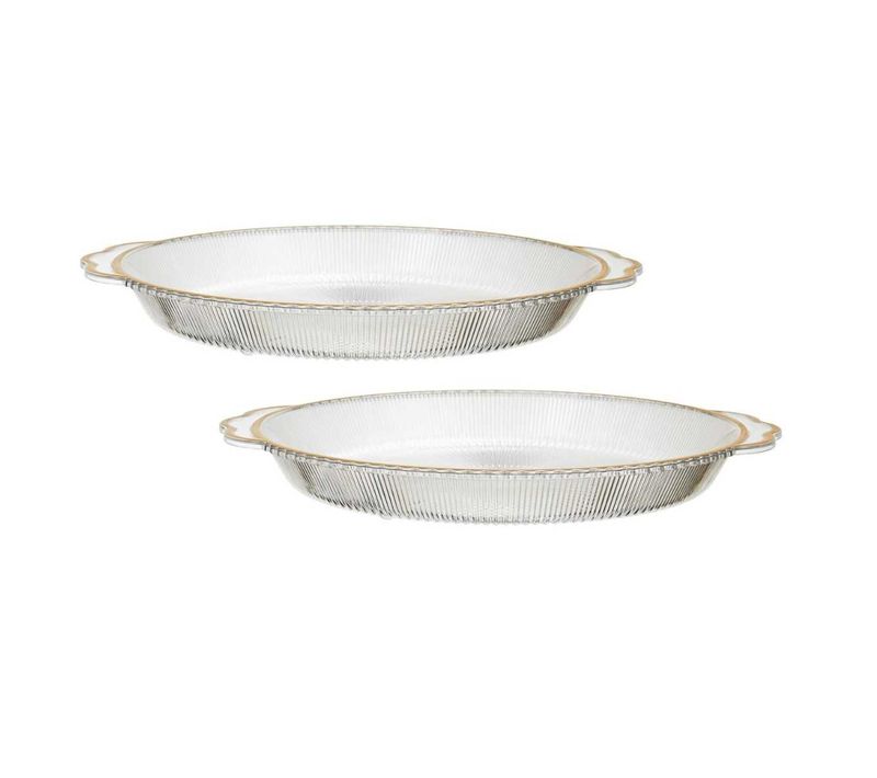 Set De 2 Plats Rond En Plastique Transparent Texturé Avec Contour Doré (l38,5 cm) -