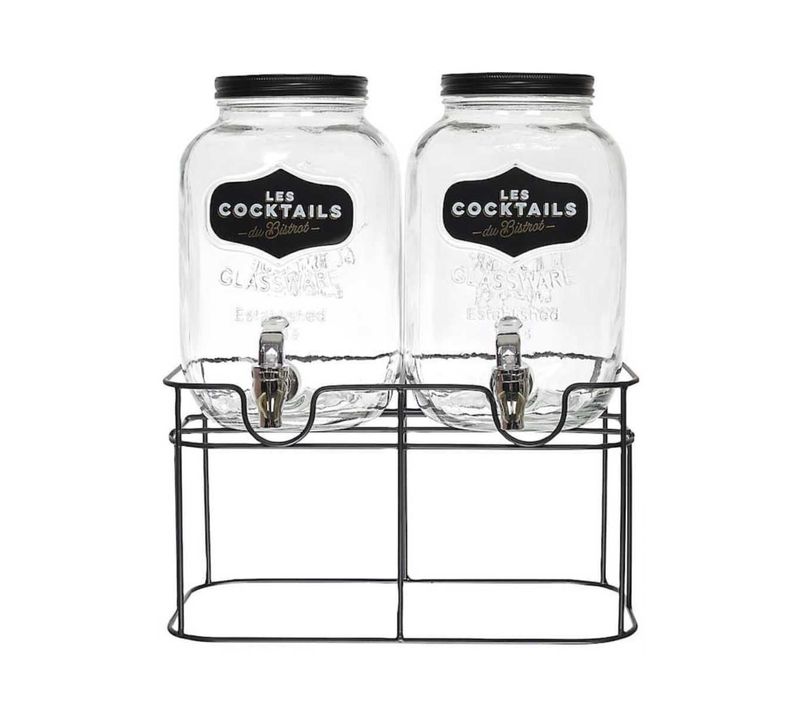 Set De 2 Distributeurs à Boisson 4l En Verre Avec Robinet Style Bistrot -