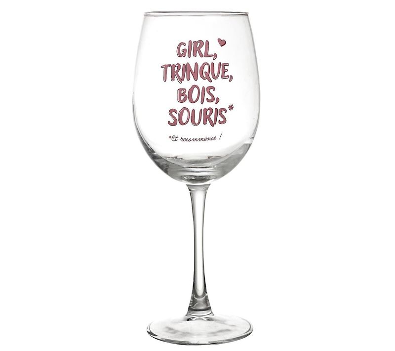 Verre à Vin 45 cl Avec Message Rose Esprit Girl Power -