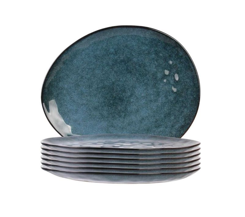 Set De 6 Assiettes à Dessert Galet En Céramique Au Grés Du Temps Bleu (22x18cm) - Galet
