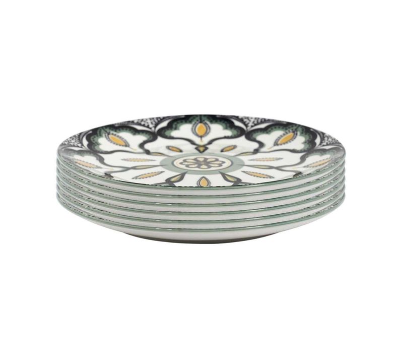 Set De 6 Assiettes à Dessert En Porcelaine Vert Mandala (ø19cm) - Mandala