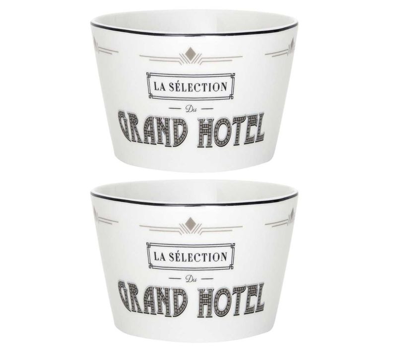 Set De 2 Bols En Céramique Blanc Et Noir Avec Message "grand Hotel" (ø14 Cm)