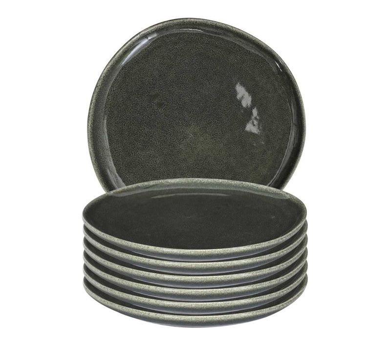 Set De 6 Assiettes Plates En Céramique Au Grés Du Temps Vert (ø27cm) - Maka
