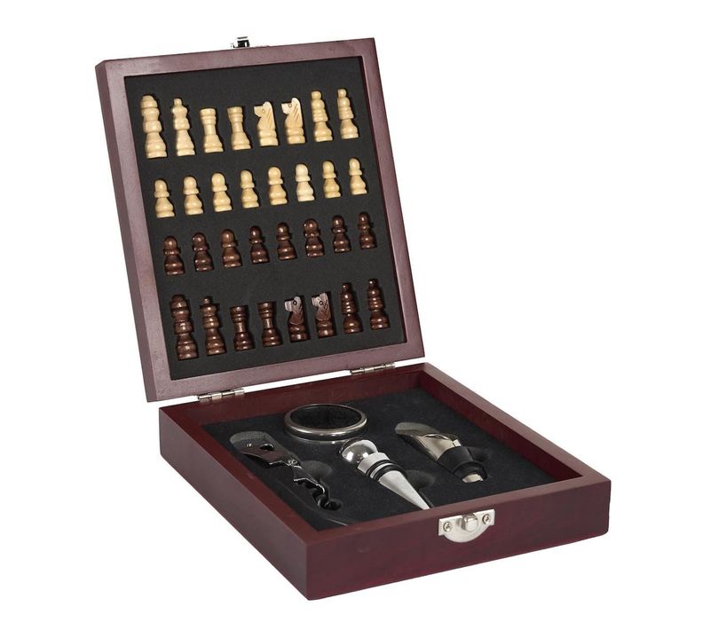 Coffret De Vin 4 Accessoires Avec Échiquier -