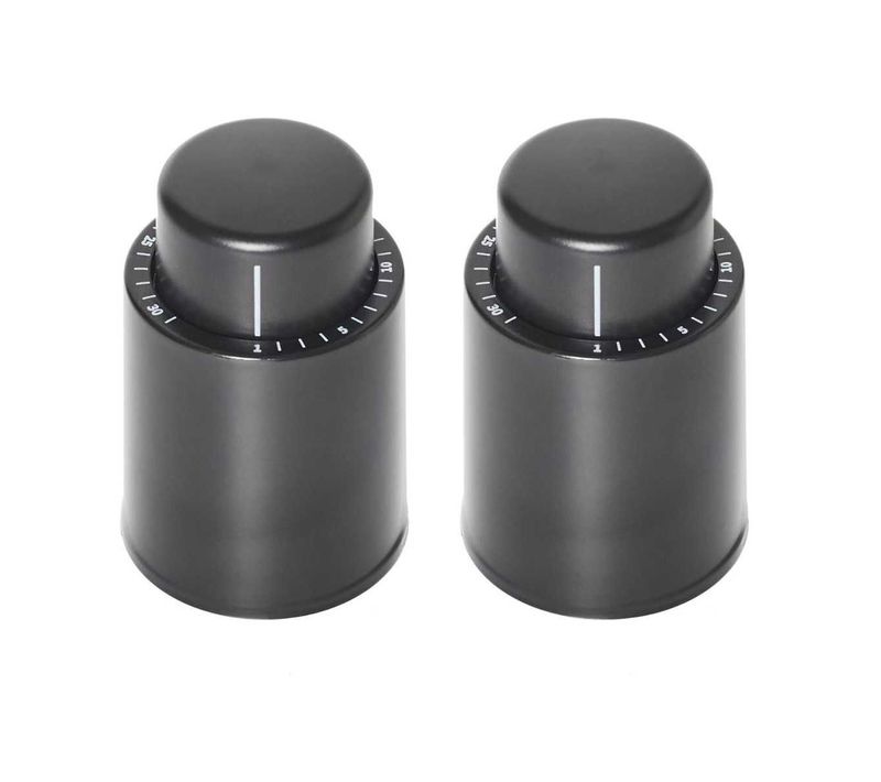 Set De 2 Bouchons Vide D'air Pour Vin Avec Dateur En Plastique Noir -
