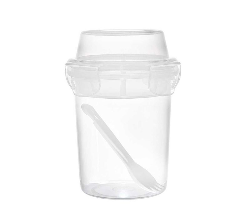 Lunch Box Gobelet 44 Cl à Double Compartiment En Plastique Transparent Avec Couverts -