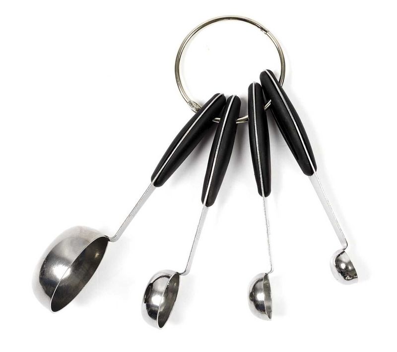 Set De 4 Cuillères Mesure En Acier Inoxydable Et Manches En Caoutchouc -
