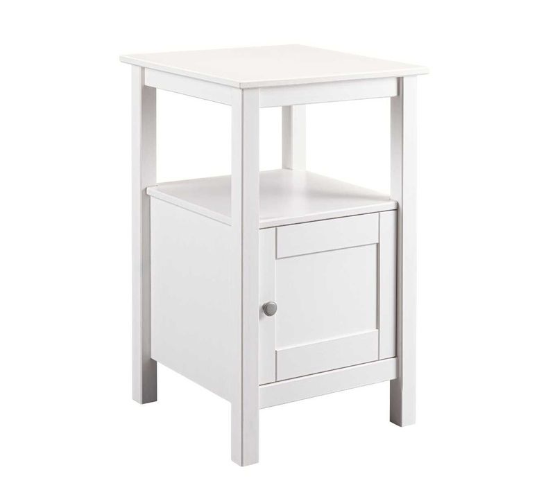 Table D'appoint 1 Porte En Pin Massif Vernis Blanc - Dorie