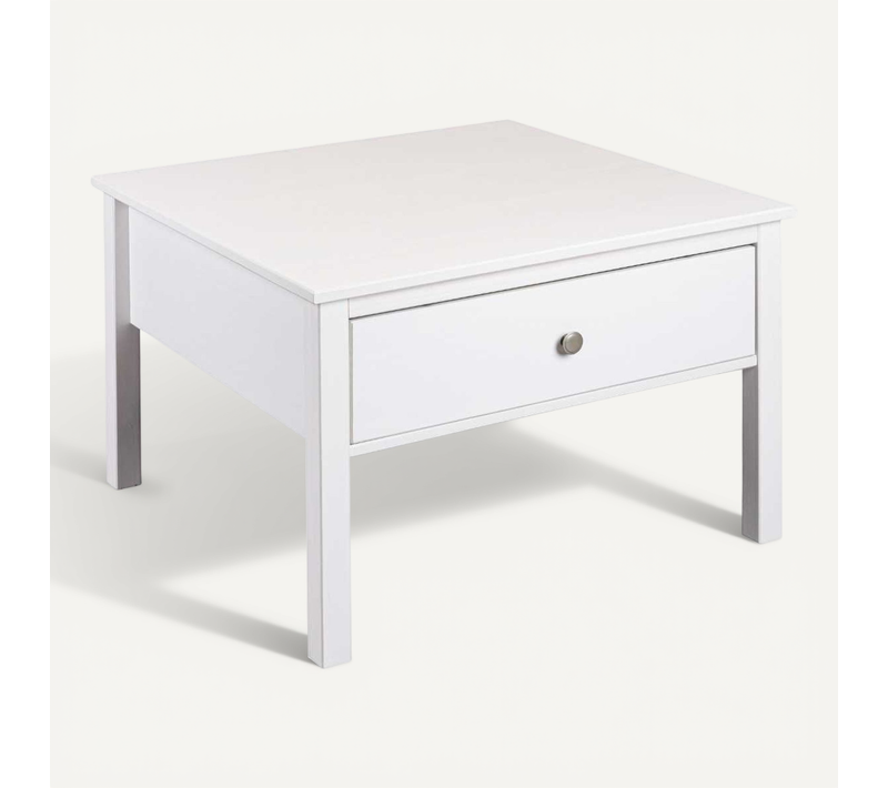 Table Basse 1 Tiroir En Pin Massif Vernis Blanc - Dorie