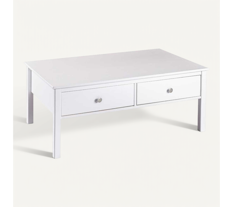 Table Basse 2 Tiroirs En Pin Massif Vernis Blanc - Dorie