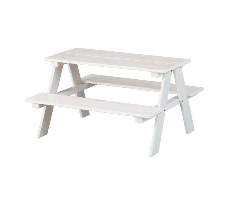 Table Avec Bancs Pour Enfant En Pin Massif Vernis Blanc - Anders