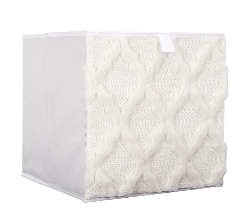 Cube De Rangement Pliable Tissu Tufté Blanc 30x30 Cm -
