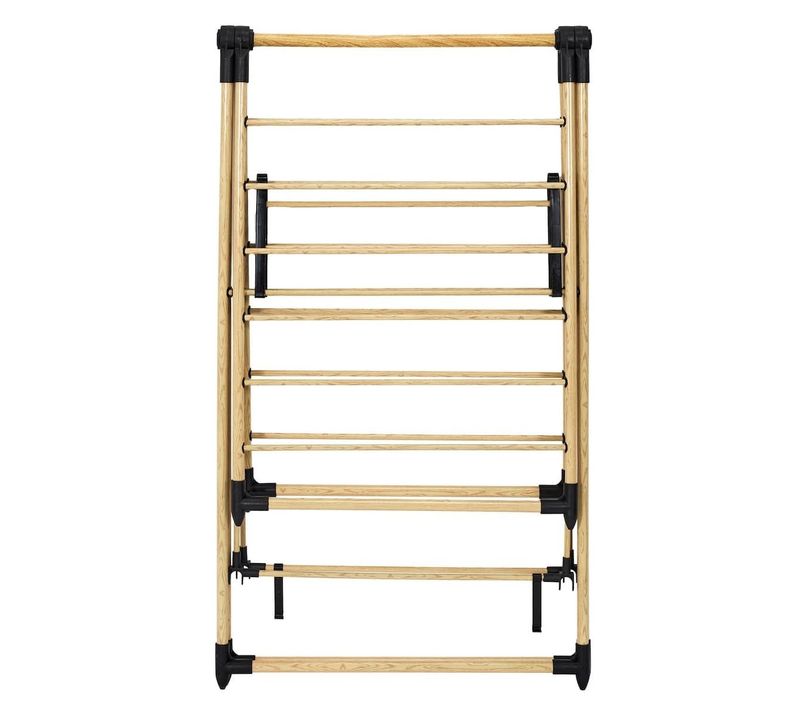 Etendoir à Linge Pliable 13 Mètres Étendage Tubes Métallique Effet Bois -