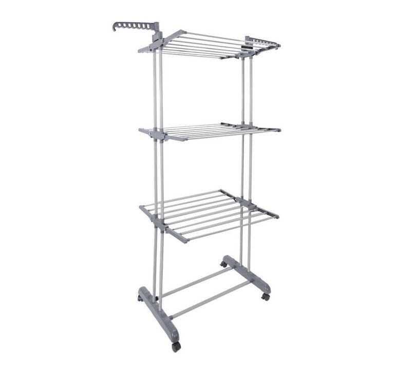 Etendoir à Linge Tour 3 Niveaux 16 Mètres D'étendage Gris Et Blanc -