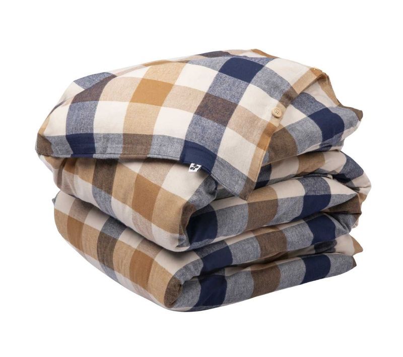 Housse De Couette 240x220cm En Flanelle De Coton à Carreaux Beige - Bastien