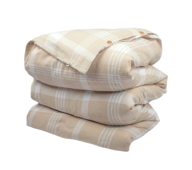 Housse De Couette 260x240cm  En Flanelle De Coton à Carreaux Marron Et Bleu - Hildas