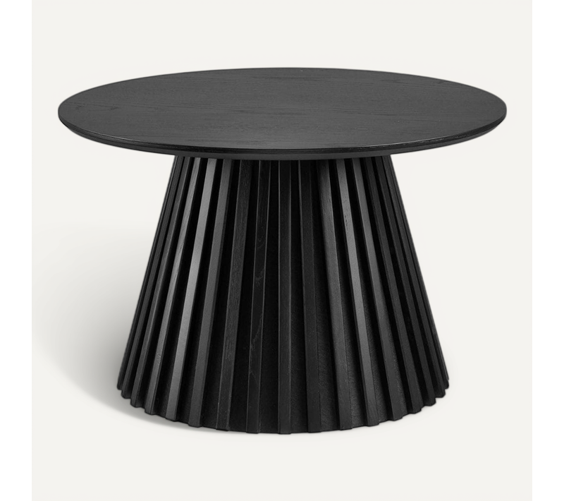 Table Basse Ronde Pied Central Relief Mdf Placage Chêne Noir - Dublin