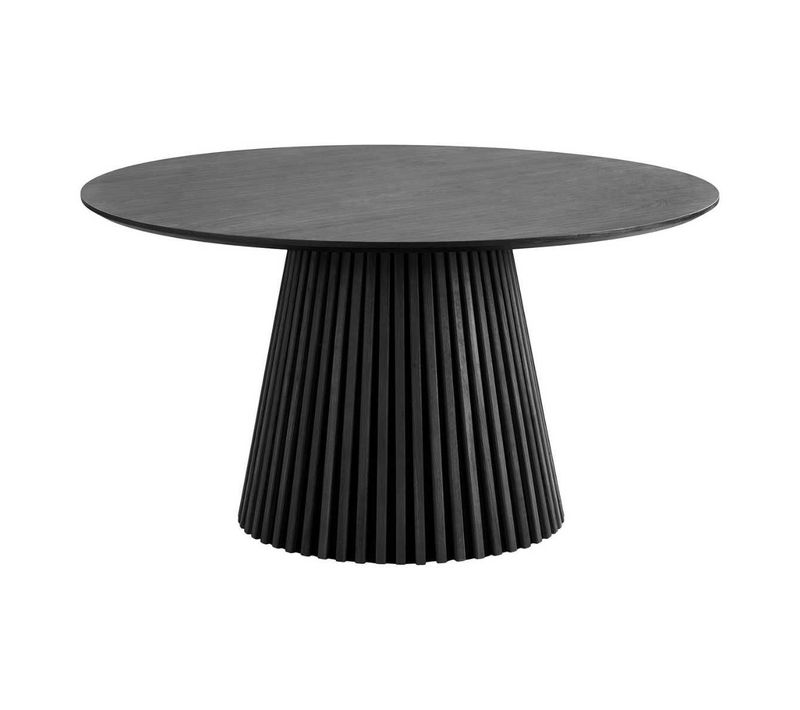 Table Repas Ronde D.140cm Pied Central Relief Mdf Placage Chêne Noir - Dublin