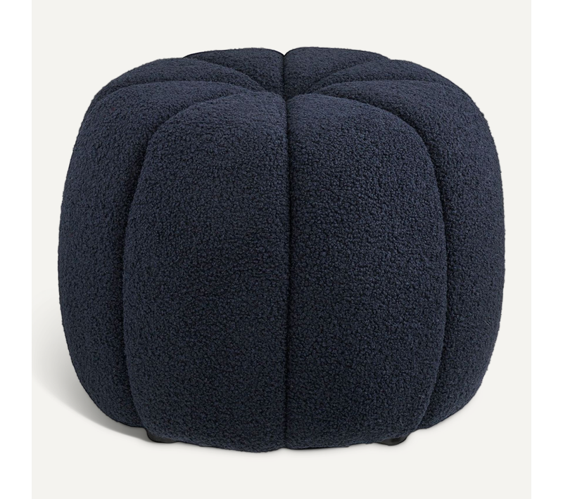 Pouf Rond En Tissu Bouclé Bleu Marine Pieds Mdf - Pumba