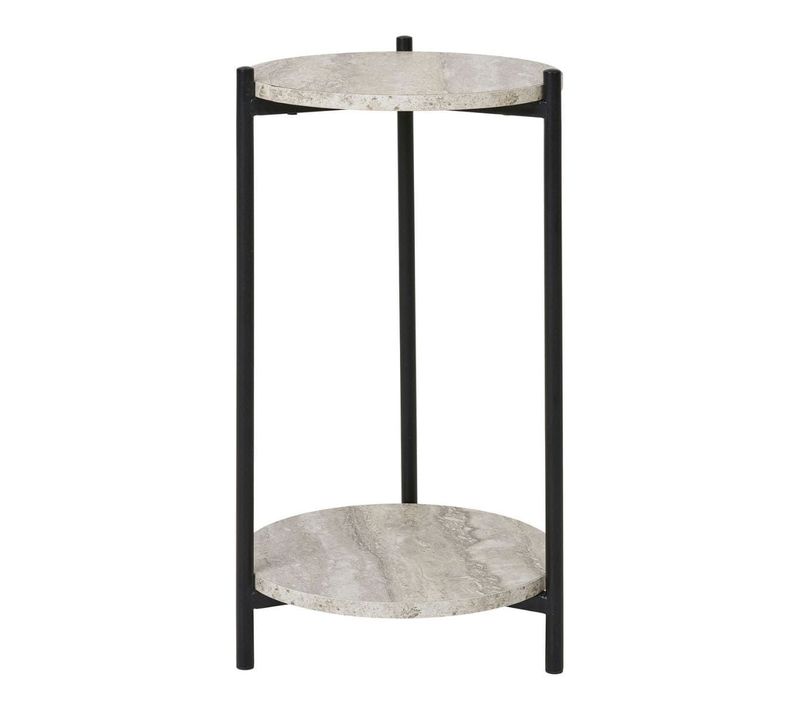 Sellette 2 Plateaux En Mdf Imitation Travertin Piètement En Métal Noir - Selyn