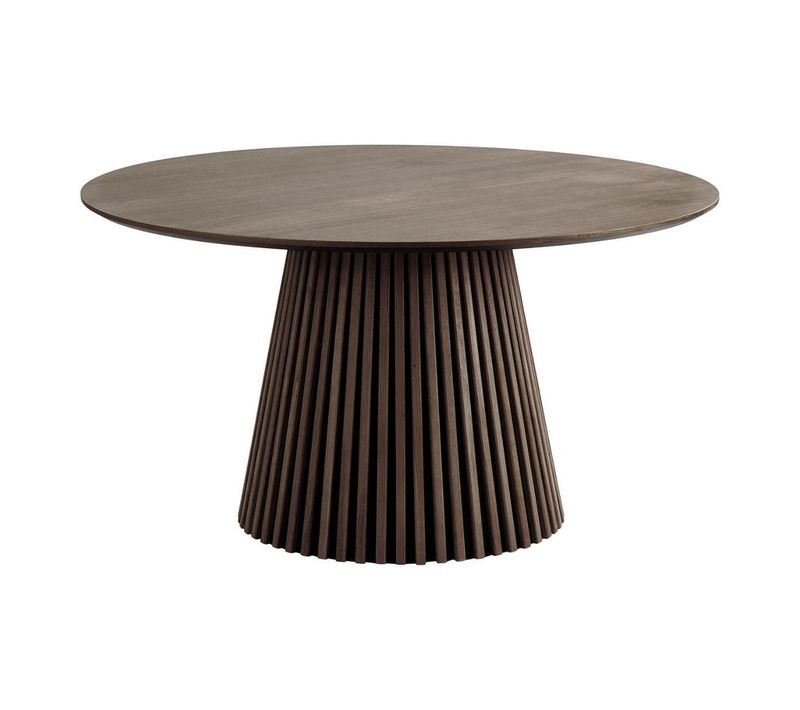 Table Repas Ronde D.140cm Pied Central Relief Mdf Placage Chêne Fumé - Dublin