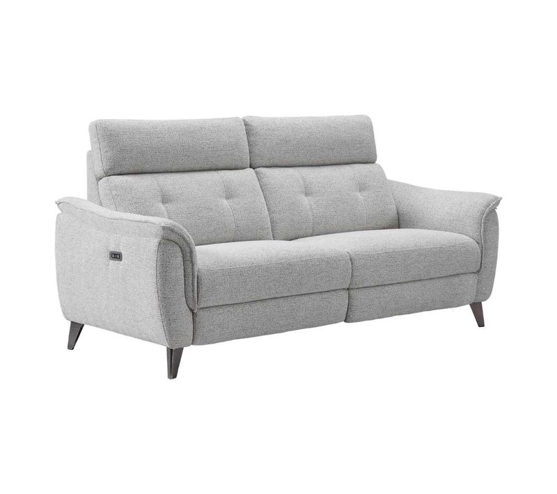 Canapé 3 Places Relax Électrique Tissu Polyester Chiné Gris Galet - Plym