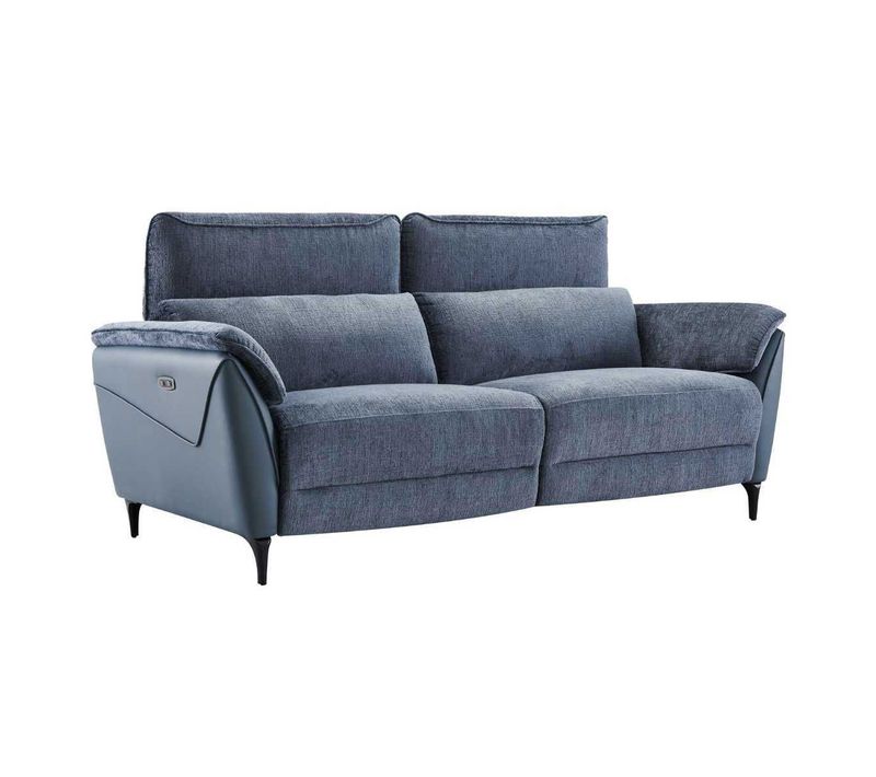 Canapé 3 Places Relax Électrique Bi-matière Tissu Chenillé Et Pvc Bleu - Celeste