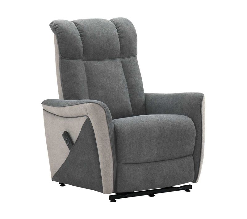 Fauteuil Relax Électrique Releveur Bi-moteur Tissu Velours Bicolore Gris Spécial Grande Taille - Me