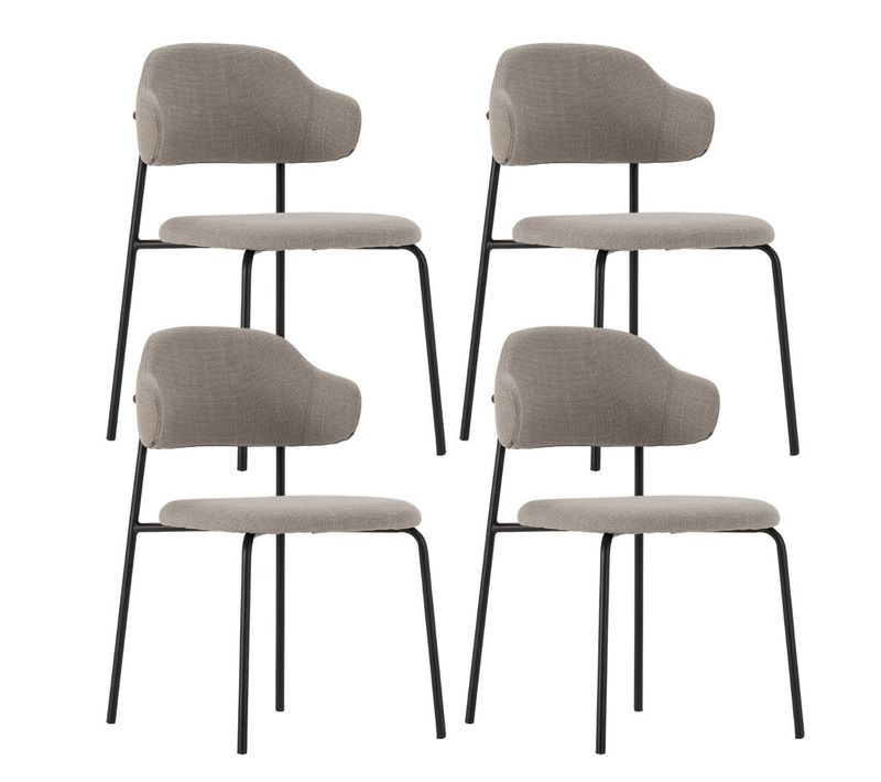 Lot De 4 Chaises Vintage En Métal Avec Assise Et Dossier En Tissu Chiné Taupe - Laderi