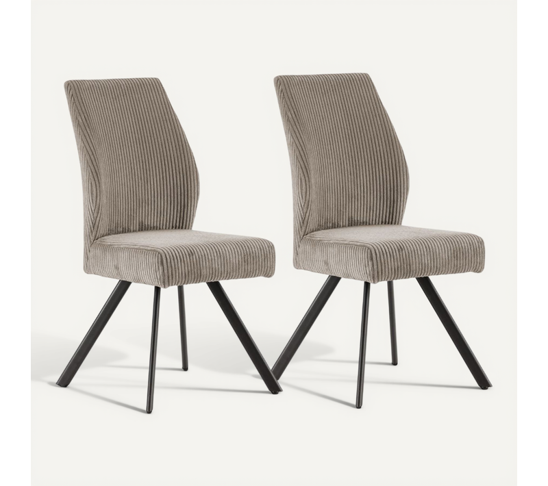 Lot De 2 Chaises En Velours Côtelé Et Pieds En Métal Laqué Noir Coloris Gris - Banil