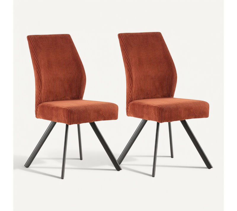Lot De 2 Chaises En Velours Côtelé Et Pieds En Métal Laqué Noir Coloris Rouille - Banil