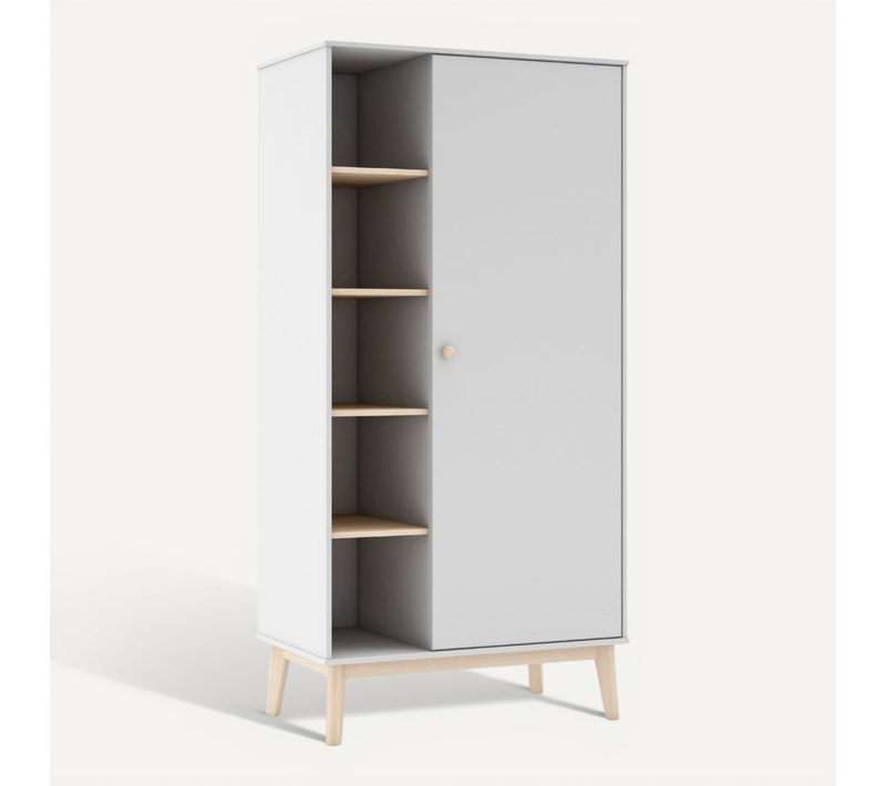 Penderie 1 Porte Et 5 Niches En Pin Massif Et Mdf Laqué Blanc Et Naturel - Kaina