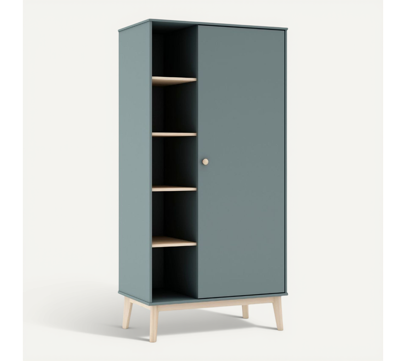 Penderie 1 Porte Et 5 Niches En Pin Massif Et Mdf Laqué Vert Kaki Et Naturel - Kaina