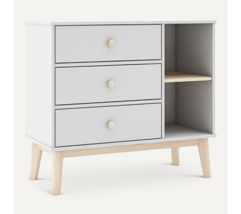 Commode 2 Tiroirs Et 2 Niches En Pin Massif Et Mdf Laqué Blanc Et Naturel - Kaina