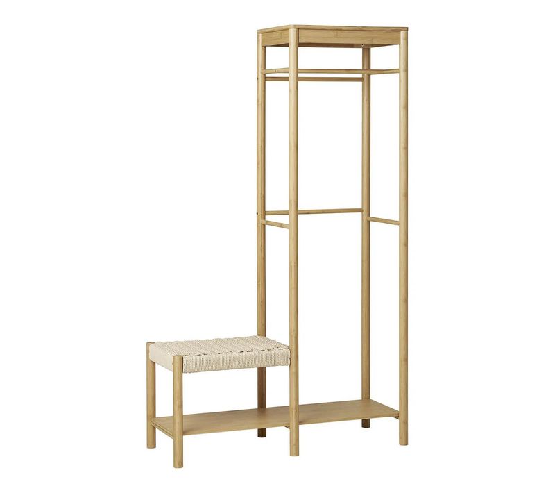 Meuble D'entrée Penderie Avec Etagères à Chaussure Et Assise En Bambou - Wicker