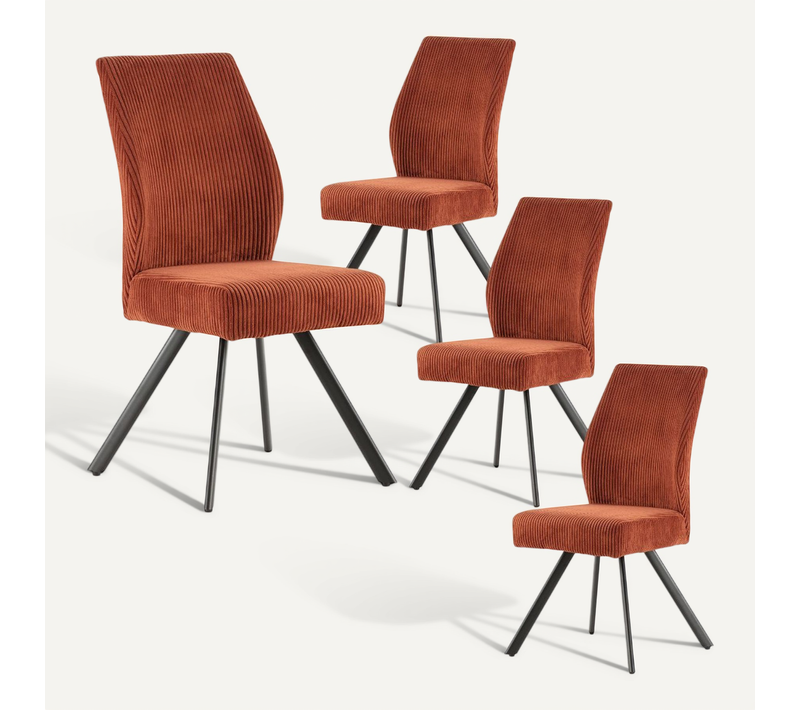 Lot De 4 Chaises En Velours Côtelé Et Pieds En Métal Laqué Noir Coloris Rouille - Banil