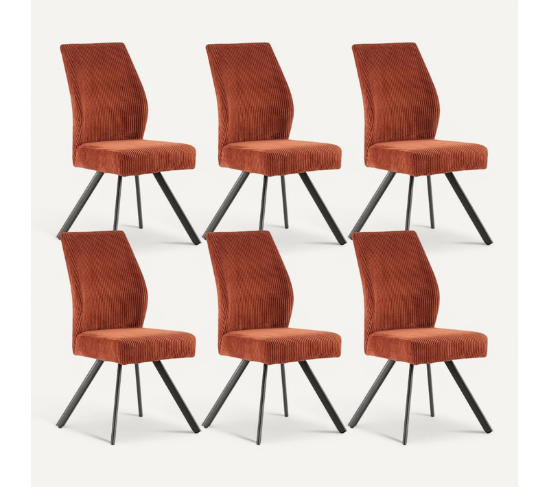 Lot De 6 Chaises En Velours Côtelé Et Pieds En Métal Laqué Noir Coloris Rouille - Banil
