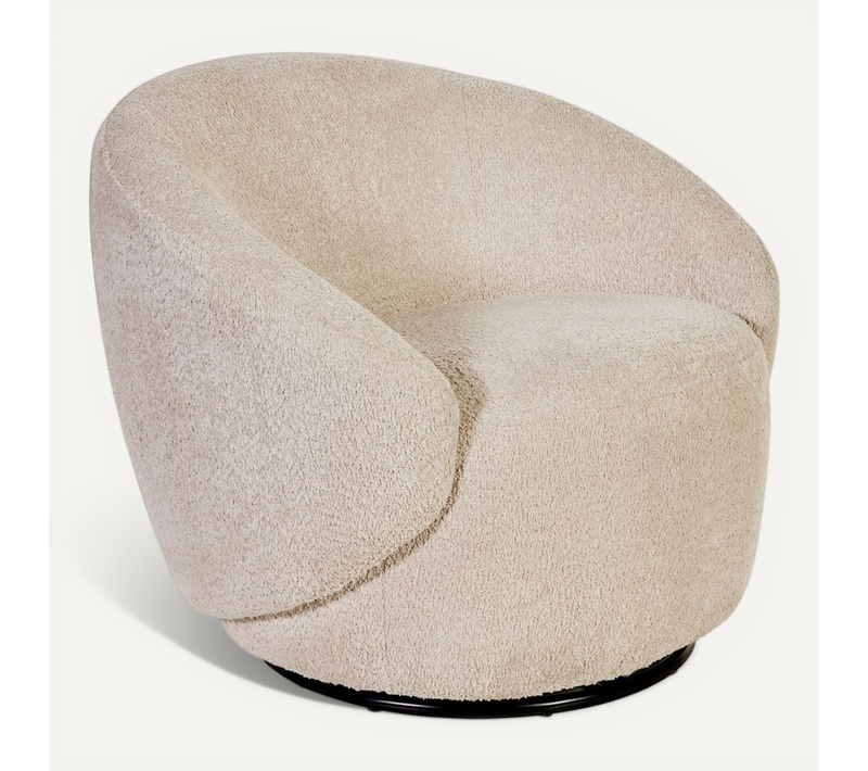 Fauteuil Club Pivotant En Tissu Poils Courts Style Sherpa Crème - Katmandou