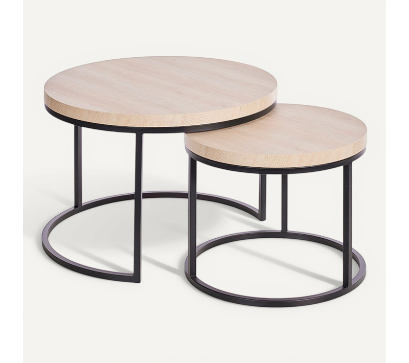 Table Basse Gigogne Aspect Bois Finition Urban Oak Piètement Métal Noir - Bridge
