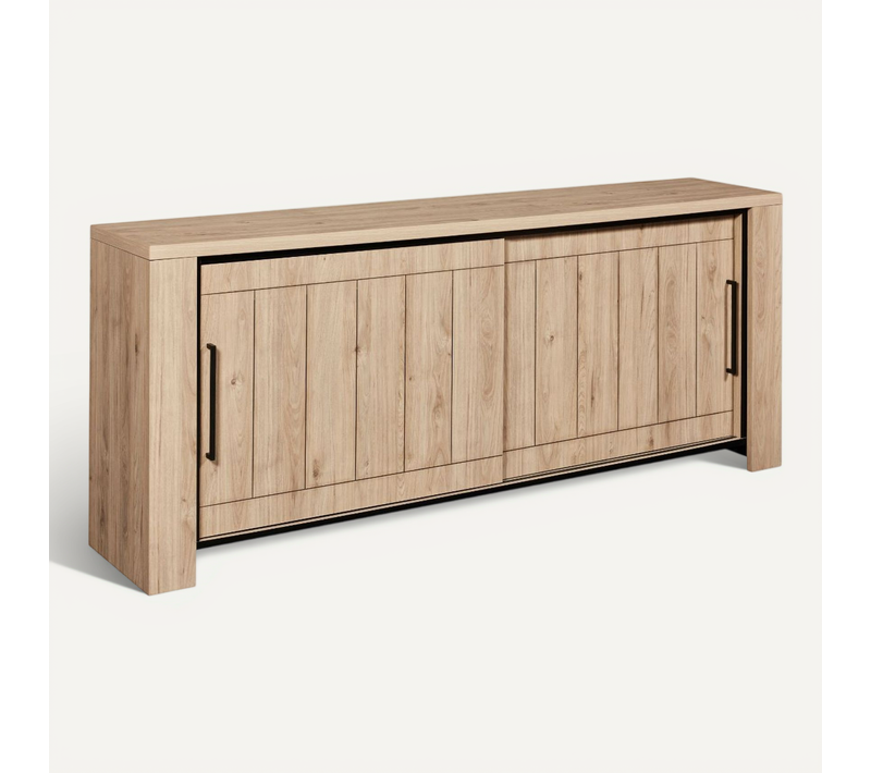 Buffet 2 Portes Coulissantes Aspect Bois Finition Castel Oak - Soriel