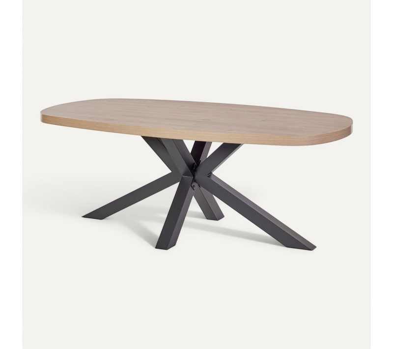 Table 210cm Ovale Aspect Bois Finition Castel Oak Piètement étoile Métal Noir - Castella