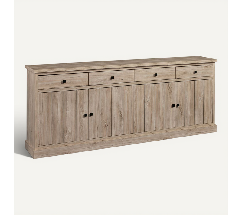 Buffet 4 Portes Et 4 Tiroirs Aspect Bois Finition Beach Oak - Rolya