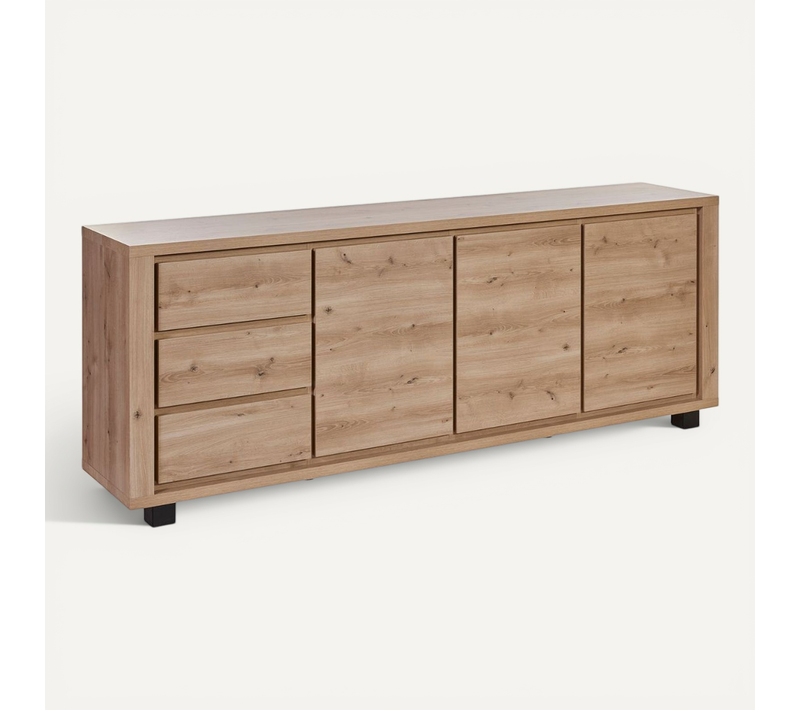 Buffet 3 Portes Et 3 Tiroirs Aspect Bois Finition Hudson Oak - Uridson