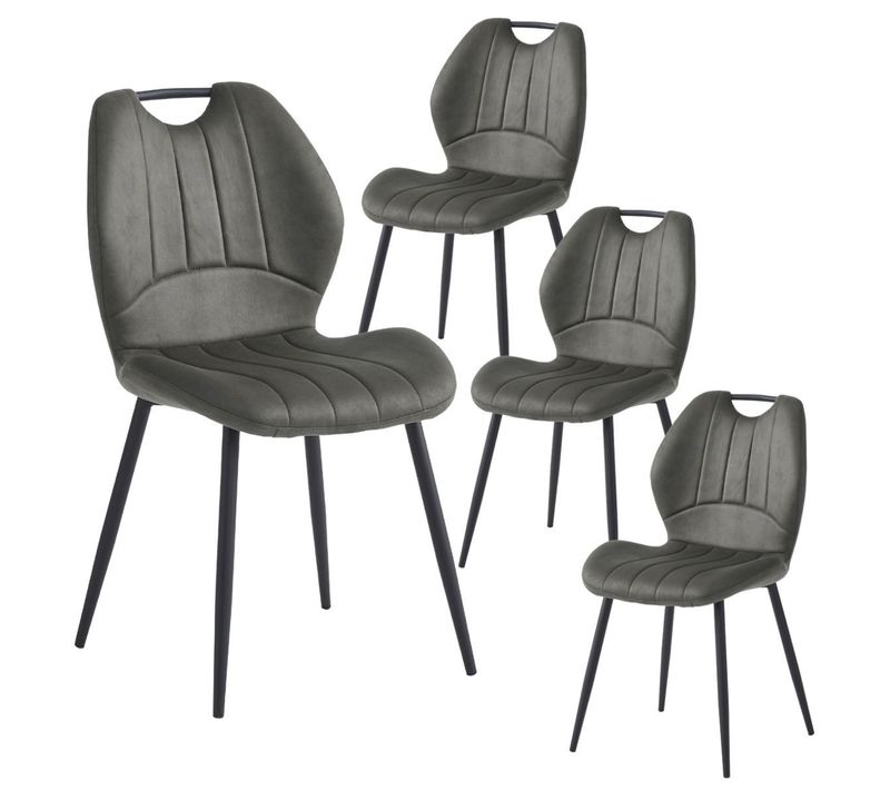 Lot De 4 Chaises En Tissu Microfibre Gris Avec Poignée Et Pieds Métal Laqué Anthracite - Aldim