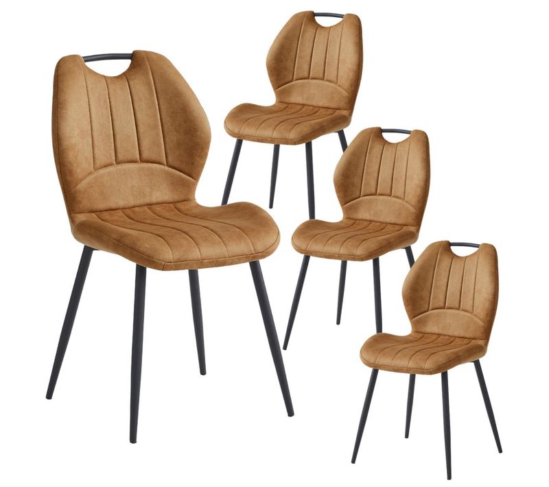 Lot De 4 Chaises En Tissu Microfibre Camel Avec Poignée Et Pieds Métal Laqué Anthracite - Aldim