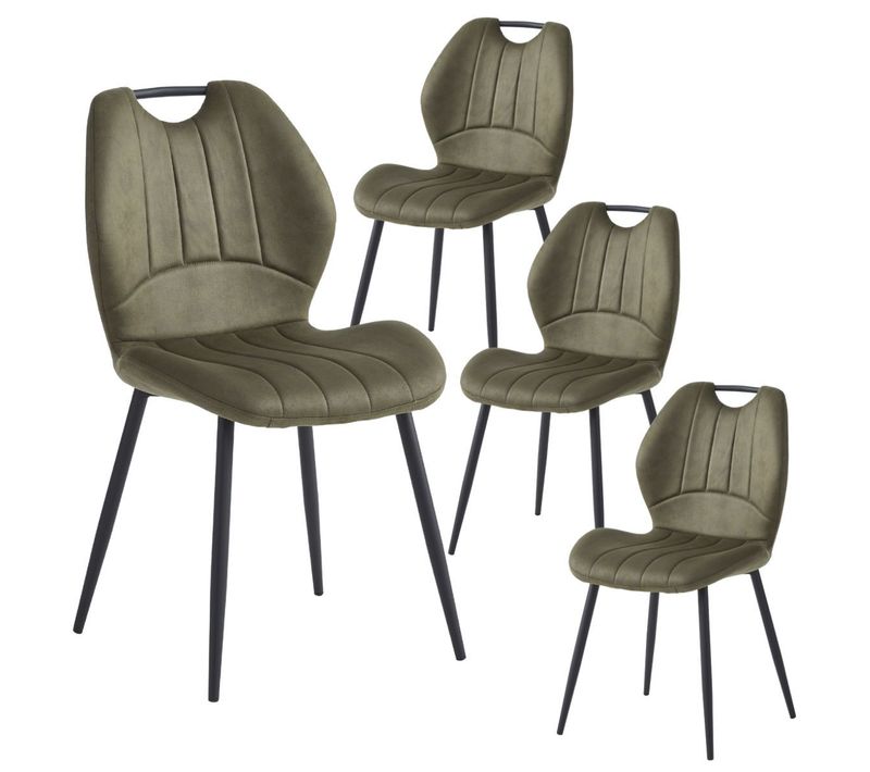 Lot De 4 Chaises En Tissu Microfibre Vert Avec Poignée Et Pieds Métal Laqué Anthracite - Aldim